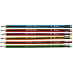 Titanum sechseckiger Bleistift mit Radiergummi neonschwarz gestreift HB (QB-29)