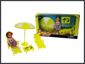 Hipo-Puppe mit Liegestuhl und Regenschirm 120mm (H12779)