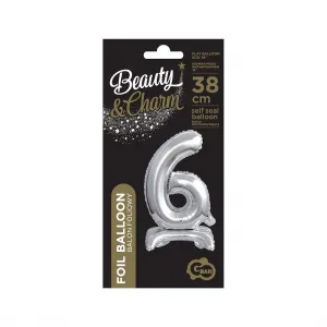 Godan Folienballon Nummer 6 stehend 38cm, silber (BC-ATS6)