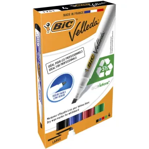 Bic Velleda Ecolutions Trockenlöschmarker 1751 4er-Set, Mischung 3,7-5,5 mm, abgestumpfte Spitze (904950)
