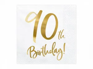 Partydeco 90. Geburtstag Servietten - weiß 330mm x 330mm (SP33-77-90-008)