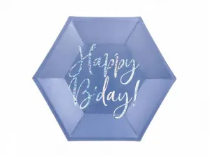 Partydeco Einweg-Pappteller in marineblau mit holografischem Schriftzug Happy Bday Durchmesser ca. 20 cm Ø 200mm 6 Stück (TPP63-074)