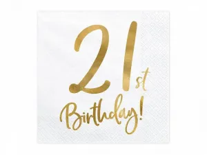 Partydeco 21st Birthday Servietten 20 Stück - weiß 330mm x 330mm (SP33-77-21-008)