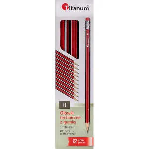 Titanum H technischer Bleistift mit Radiergummi 12 Stück.