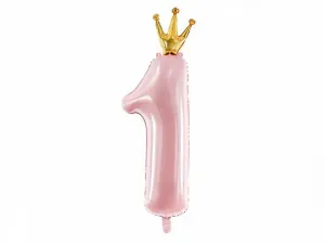 Partydeco Folienballon Nummer 1, 30x90cm, hellrosa 35cal (FB87M-081J)