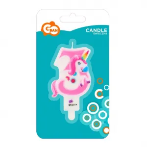 Godan Geburtstagskerze Nummer 3 mit Einhorn 7,8cm (PF-SCJ3)