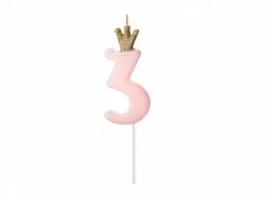 Partyydeco Geburtstagskerze Nummer 3, hellrosa, 9,5cm (SCU6-3-081J)