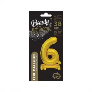 Godan Folienballon Nummer 6 stehend 38cm, gold (BC-AZT6)