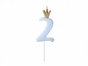 Partyydeco Geburtstagskerze Nummer 2, hellblau, 9,5cm (SCU6-2-001J)