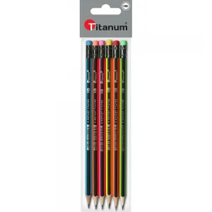 Titanum sechseckiger Bleistift mit Radiergummi neonschwarz gestreift HB (QB-29)