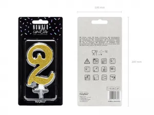 Partyydeco Geburtstagskerze Nummer 2, gold, 10cm (SCU4-2-019)