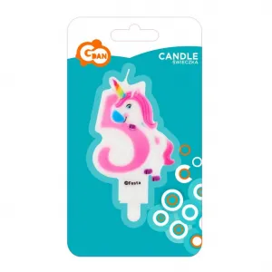 Godan Geburtstagskerze Nummer 5 mit Einhorn 7,8cm (PF-SCJ5)