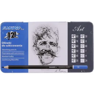 Art Flamingo Line technische Bleistifte 8B-2H 12 Stück Metallbox