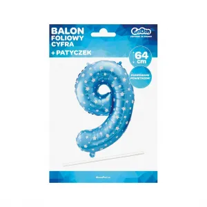 Godan blauer Folienballon in Sternen Nummer 9 26 Zoll 26 Zoll (hs-c26n9)